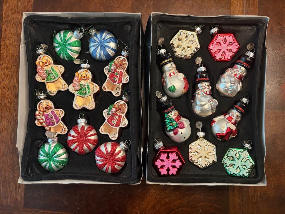 2011 Celebrations by Radko Glass Ornaments 2 Sets Gingerbread + Snowman